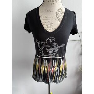 True Religion World Tour Buddha Graphic Rhinestone Black Tee